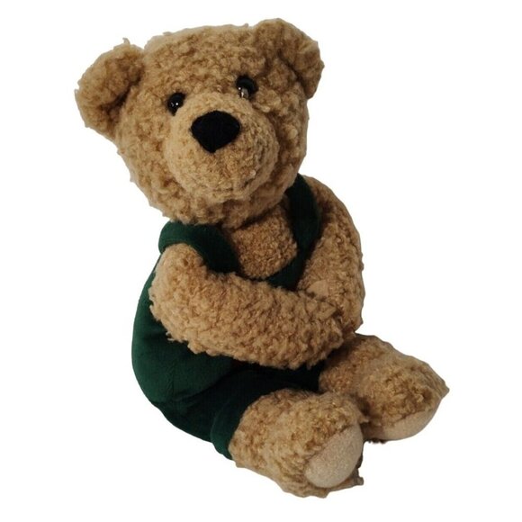 Hallmark Brown Teddy Bear Green Overalls Plush Stuffed Animal Christmas Decor - Picture 1 of 8